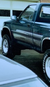 The only photo I have of the truck when it was new from the dealer. 31" tires, no p/s, open diffs w/IFS. Through the years I installed 4.88 gears, 4.5 transfercase gears from O'brian 4x4. wheeled all over the northwest and Rubicon with it, until 2008 when I installed another transferase and D44 axles with air lockers and 5.89 gears. and ran 37" tires for a yr. Kept braking axles so I installed D60 front and a 14 bolt rear with air lockers. 3 Link front kit from 4wheel underground. built a full exocage for the first time, cut 14" out of the bed, cut a walk through for added seats for the kids and wheeled fordyce, Rubicon, SandHallow Utah until 2023. parted truck out and bought parts to build a buggy. I will add more pictures of progression of the truck as I find my pictures.